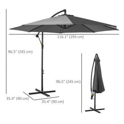 9.7ft Offset Patio Umbrella, Crank Handle, 8 Ribs, Cross Base, Cream Offset Cantilever Umbrellas at Gallery Canada