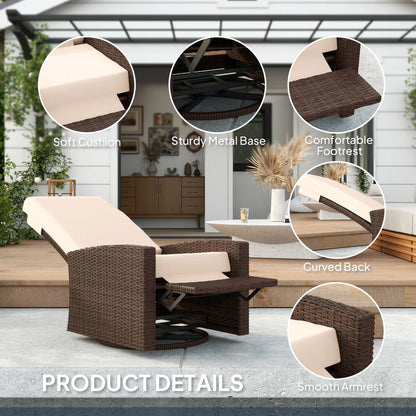 Outdoor Rattan Lounge Chair with Footrest, Soft Cushion, Cream White Patio Chairs at Gallery Canada