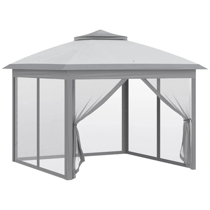 11' x 11' Pop Up Gazebo, Double Roof Foldable Canopy Tent, Grey Pop Up Canopies Light Grey at Gallery Canada