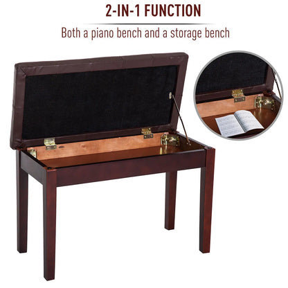 Faux Leather Padded Piano Bench, Double, Music Storage, Brown Piano Benches at Gallery Canada