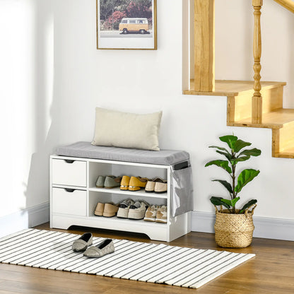 Upholstered Shoe Storage Bench With Seat, Drawer, Open Shelves, White Shoe Storage Cabinets & Racks at Gallery Canada