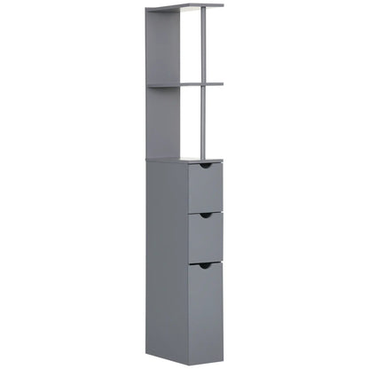Tall Narrow Bathroom Storage Cabinet with Drawers, Open Shelves, Grey Bathroom Cabinets at Gallery Canada