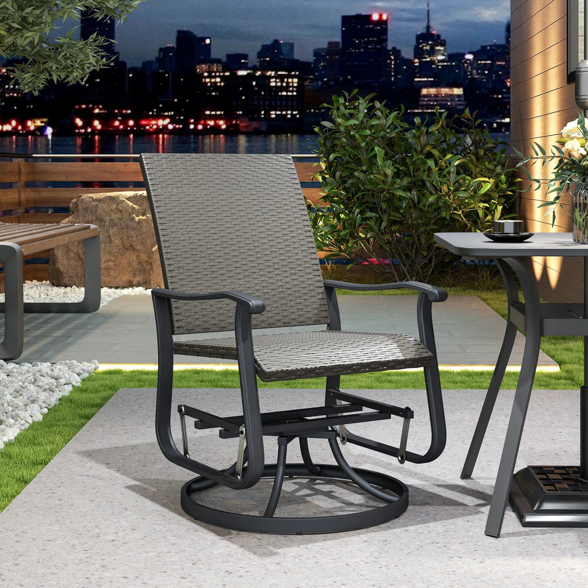 Rattan Patio Glider, Wicker Outdoor Chair, Steel Frame, Grey Outdoor Gliders at Gallery Canada
