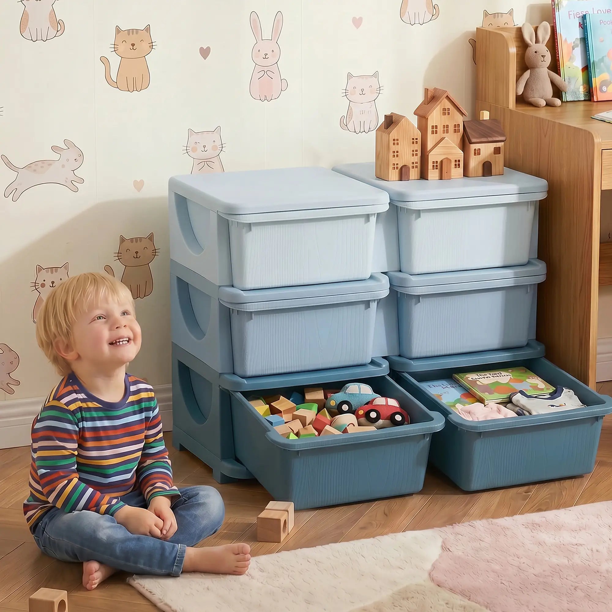 3 Tier Kids Toy Organizer, 6 Plastic Drawers, Blue Baby & Kids Storage at Gallery Canada
