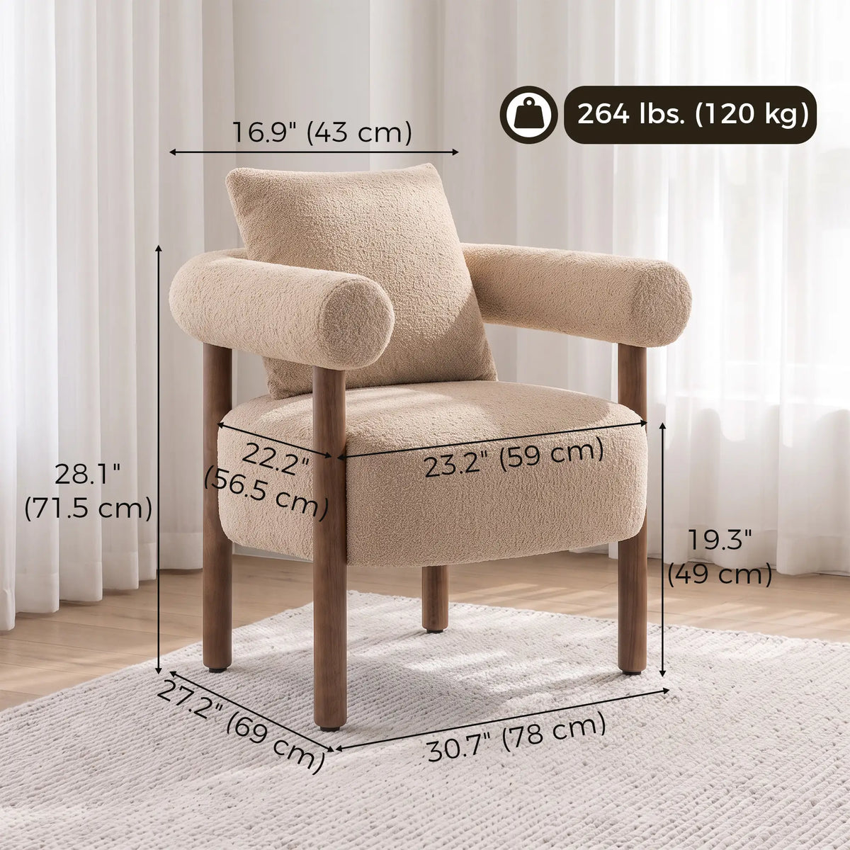 Accent Chair, Teddy Fabric, Brown, Wood Legs, Brown Accent Chairs at Gallery Canada