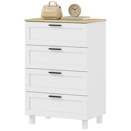 4 Drawer Dresser, Solid Wood Legs, White
