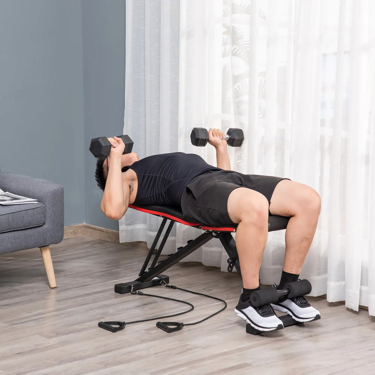 Adjustable Workout Bench, Foldable with Leg Extension, 264LBS, Black and Red Weight Benches at Gallery Canada