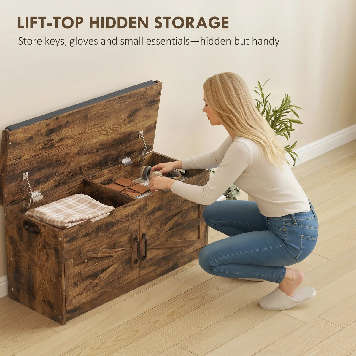 Shoe Storage Bench, 2-Tier Cabinet, Flip-Top, Padded Cushion, Rustic Brown Shoe Storage Cabinets & Racks at Gallery Canada