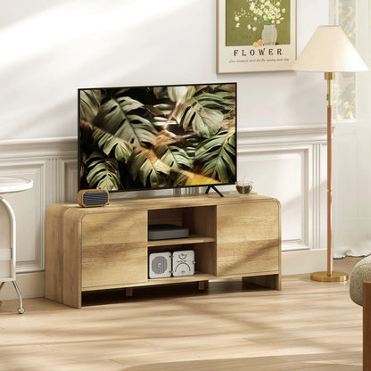 TV Stand For 55 Inch TV, Natural Wood Entertainment Center With 2 Cabinets TV Stands at Gallery Canada
