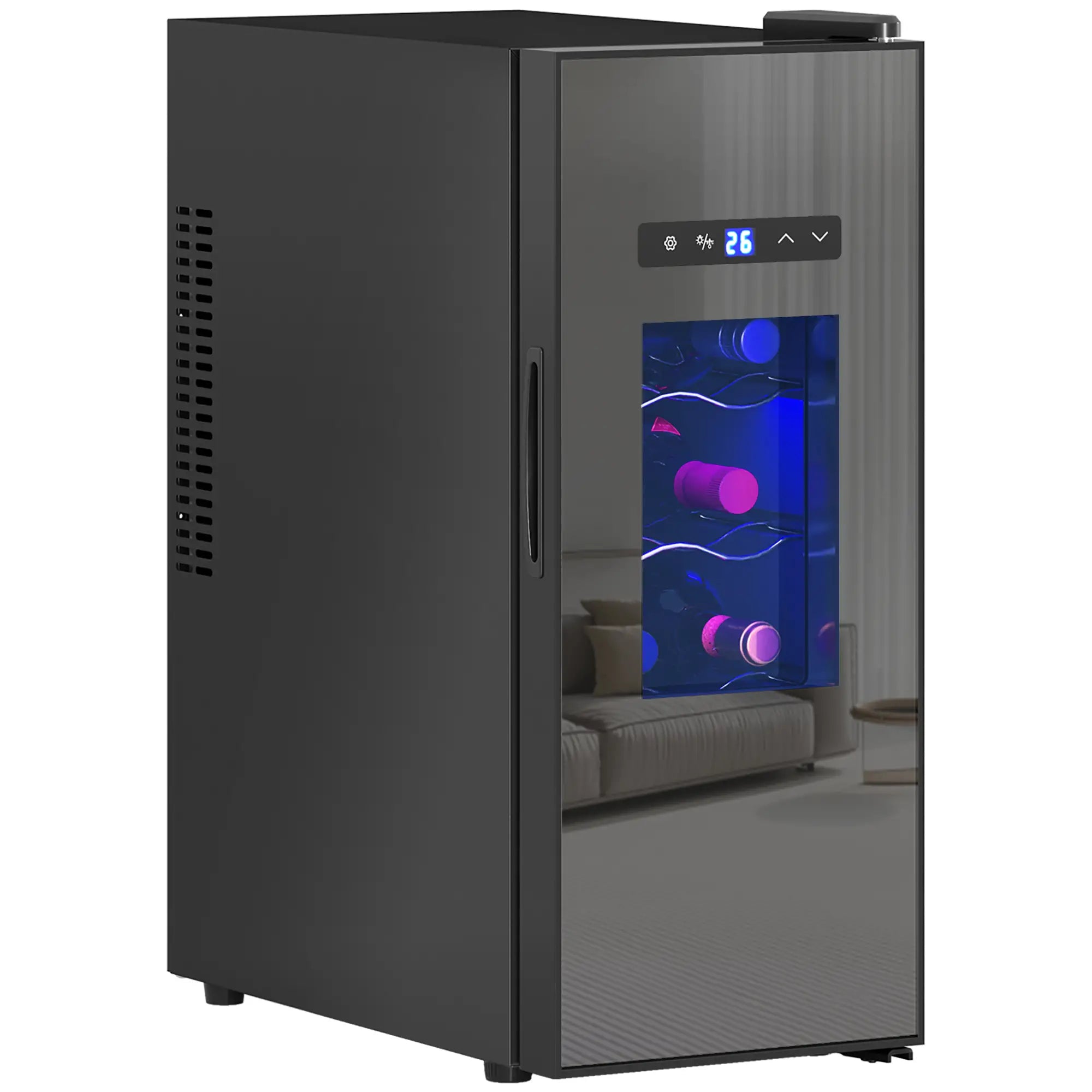 12 Bottle Wine Fridge, Under Counter Cooler, Glass Door, LED Light, Temp Control Small Kitchen Appliances Black at Gallery Canada