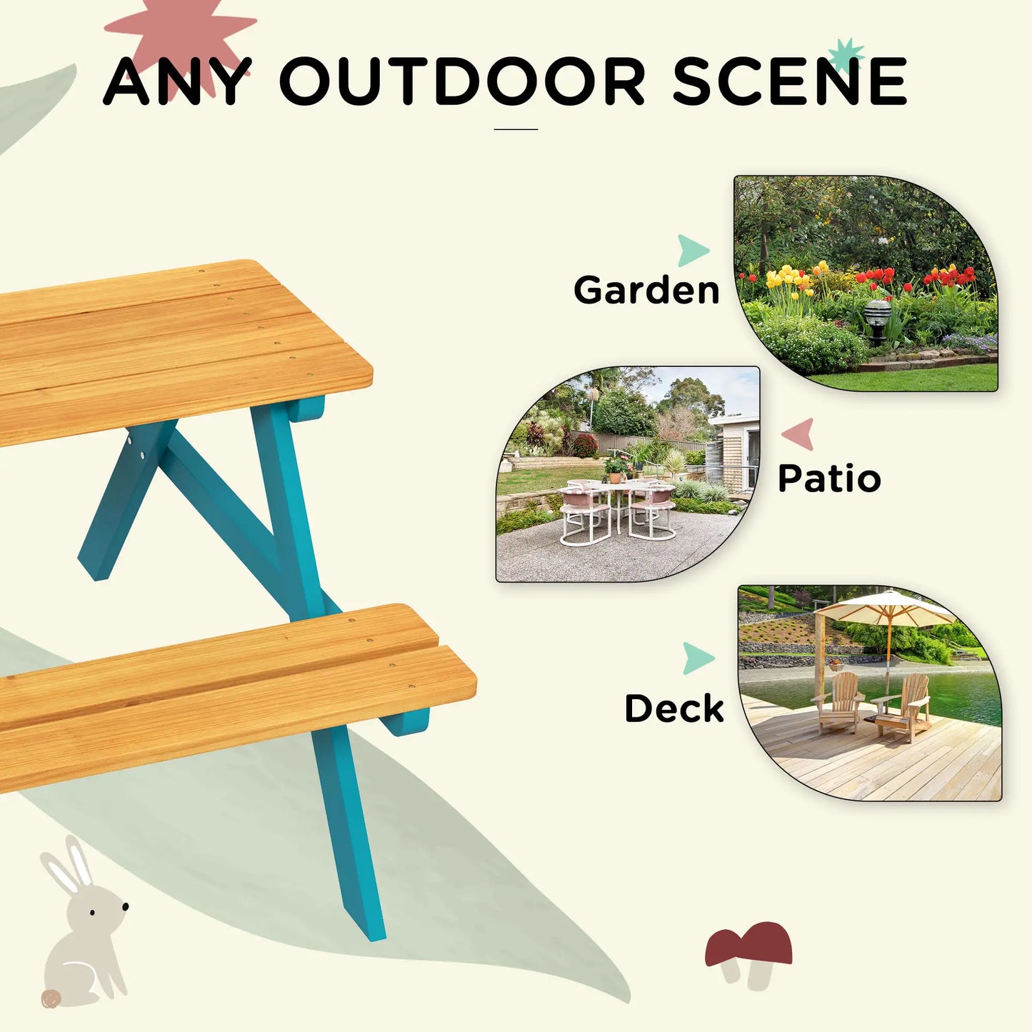 Kids Outdoor Table Set Wooden Toddler Picnic Table Benches for 4, Natural Wood Kids Outdoor Furniture at Gallery Canada
