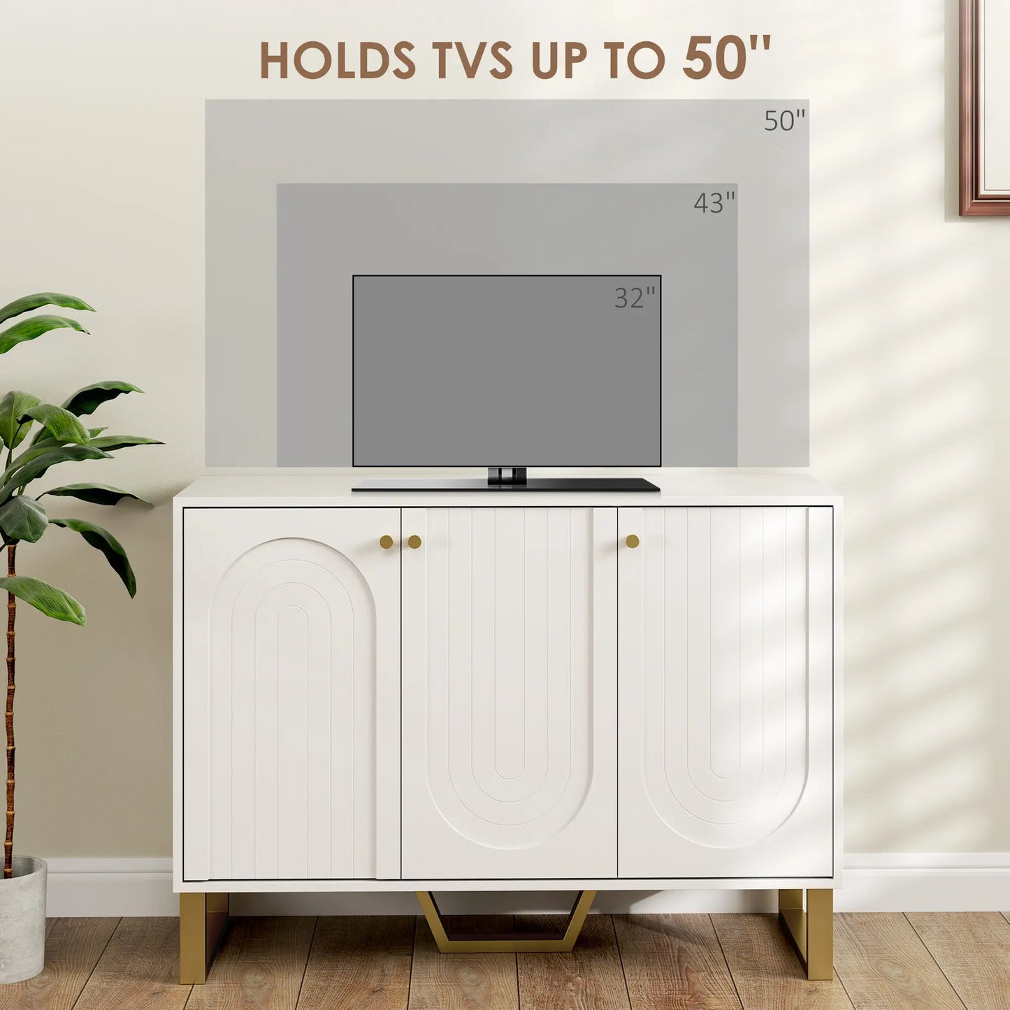 Modern Sideboard Buffet, 3 Doors, Adjustable Shelves, White Storage Cabinets at Gallery Canada