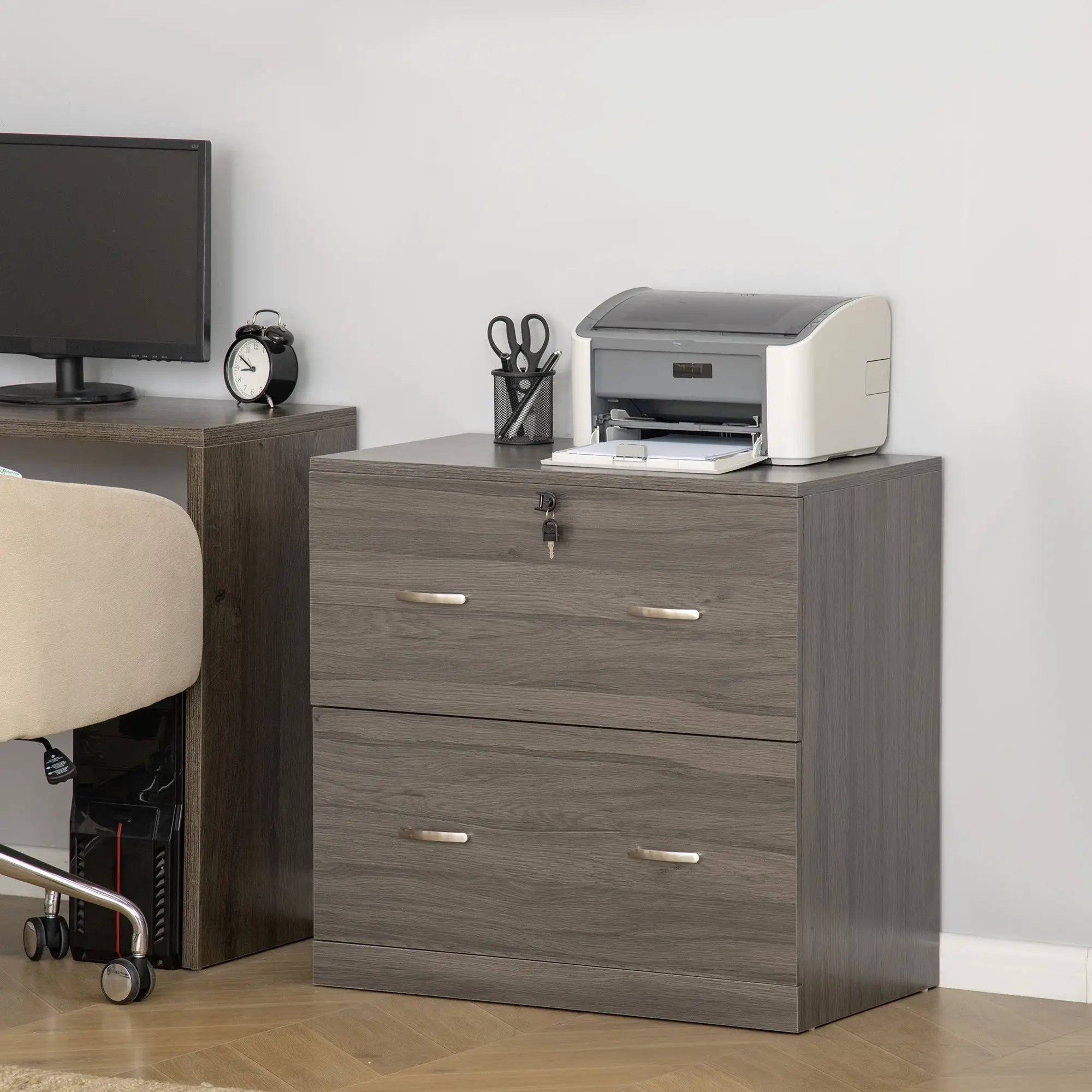 2 Drawer File Cabinet with Lock, Hanging Bar, Letter Size, Grey Office Cabinets & Cupboards at Gallery Canada