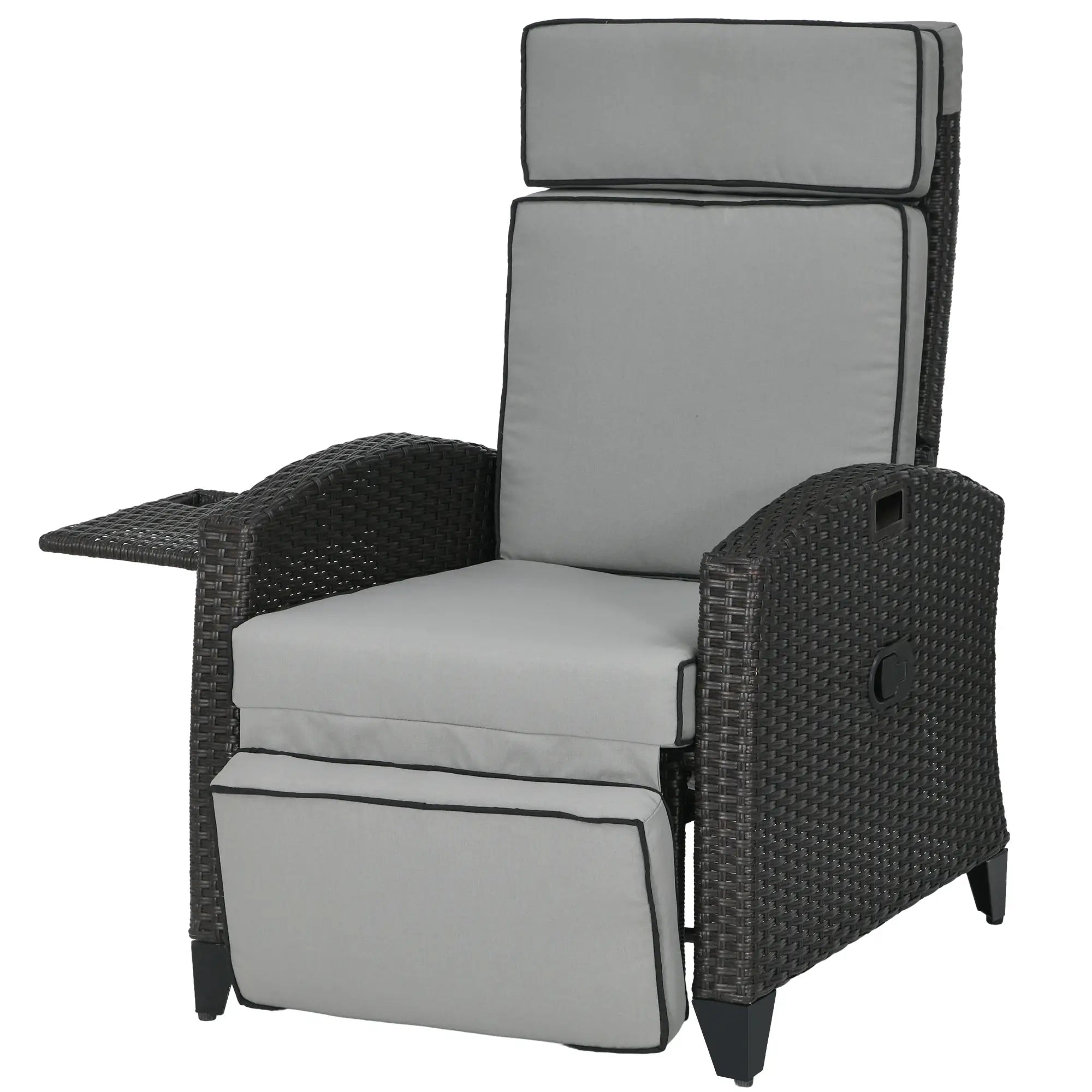 Outdoor Recliner Chair, Adjustable Backrest, Cushion, Side Tray, Light Grey Chaise Loungers at Gallery Canada
