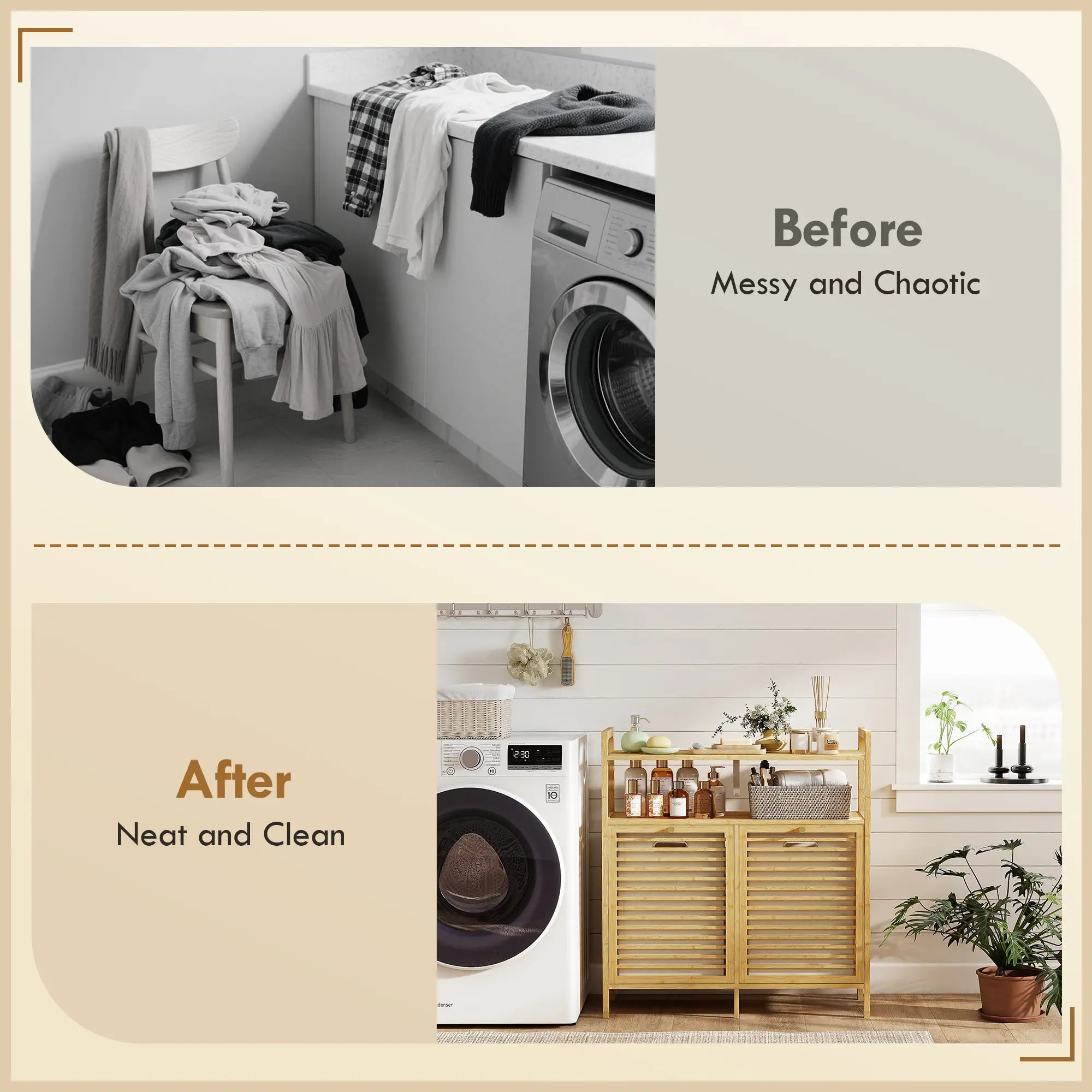 Tilt Out Laundry Hamper, Bamboo Cabinet with 2 Baskets, 2 Shelves, Natural Bathroom Cabinets at Gallery Canada