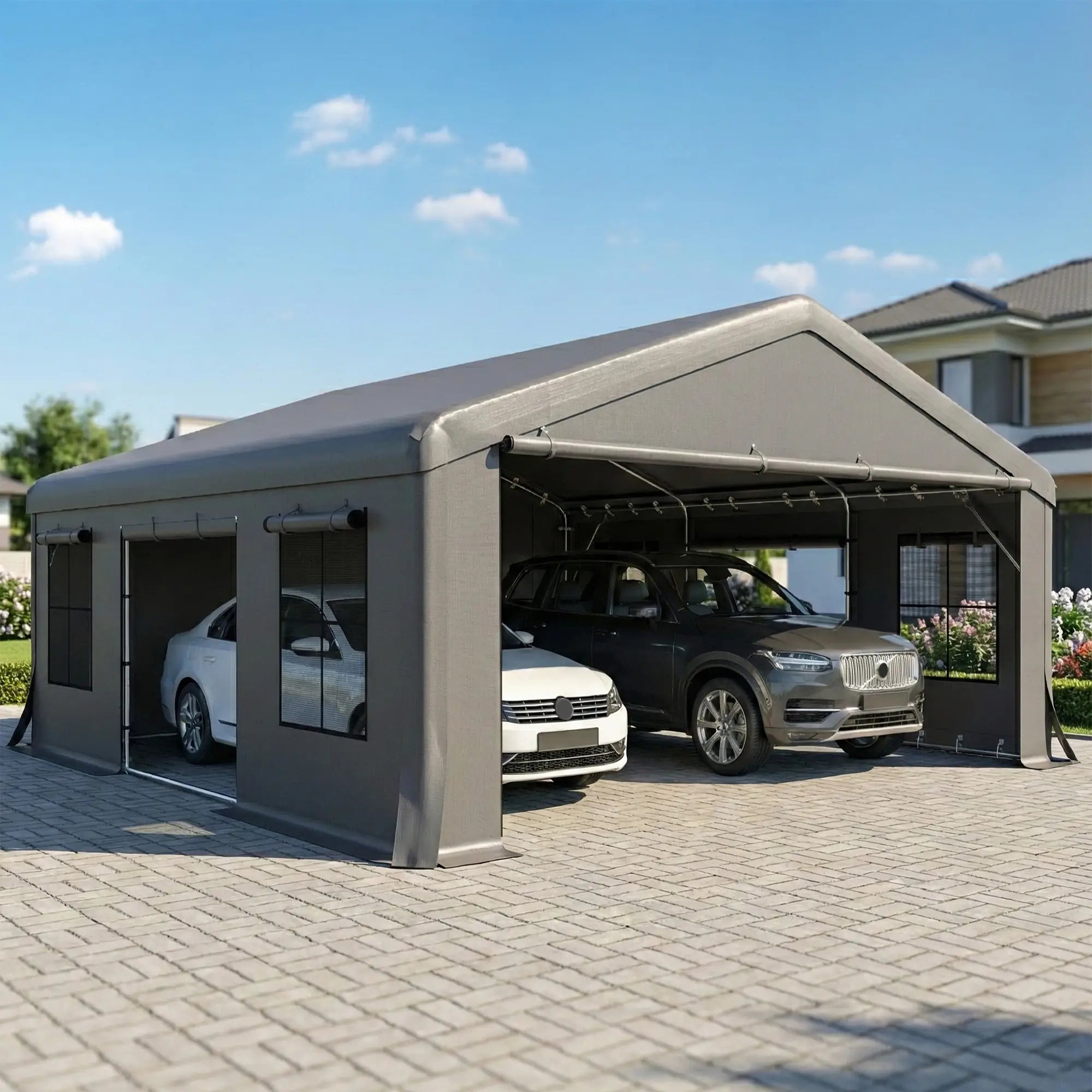 20' x 20' Heavy Duty Carport, Portable Garage Canopy Tent, Dark Grey Car Shelters at Gallery Canada