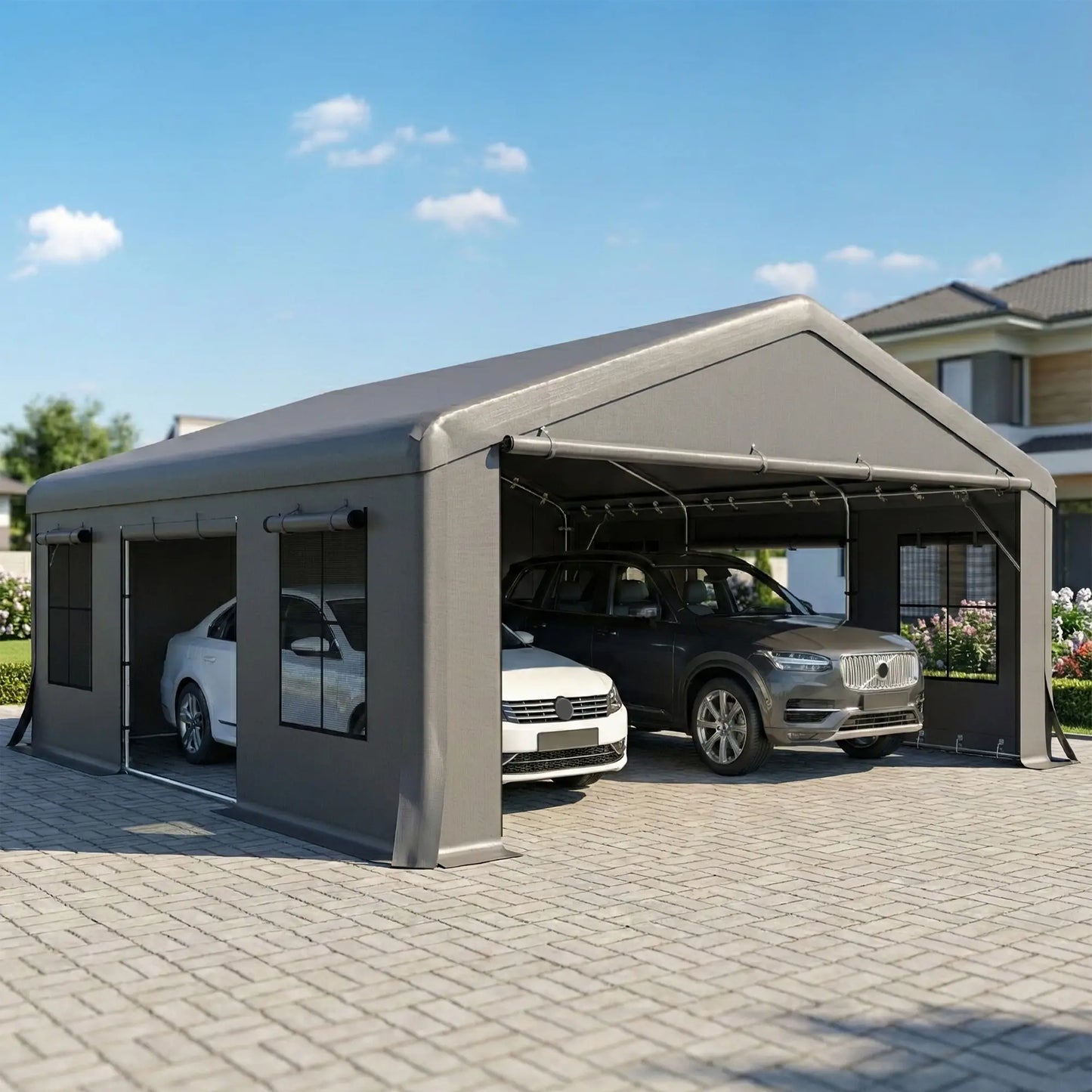 20' x 20' Heavy Duty Carport, Portable Garage Canopy Tent, Dark Grey Car Shelters at Gallery Canada