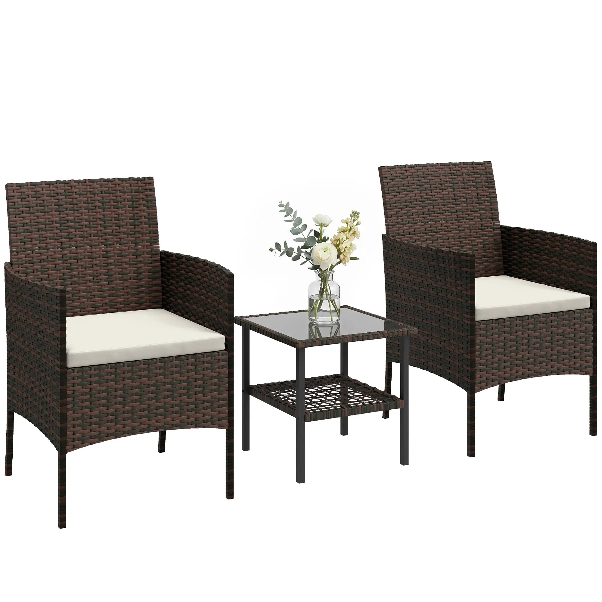 3-Piece Wicker Bistro Set, 2-Tier Glass Top Table, Beige Bistro Sets at Gallery Canada