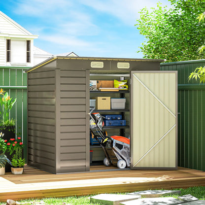 6 x 4FT Galvanized Metal Garden Shed, Double Doors, 2 Vents, Light Grey Sheds at Gallery Canada