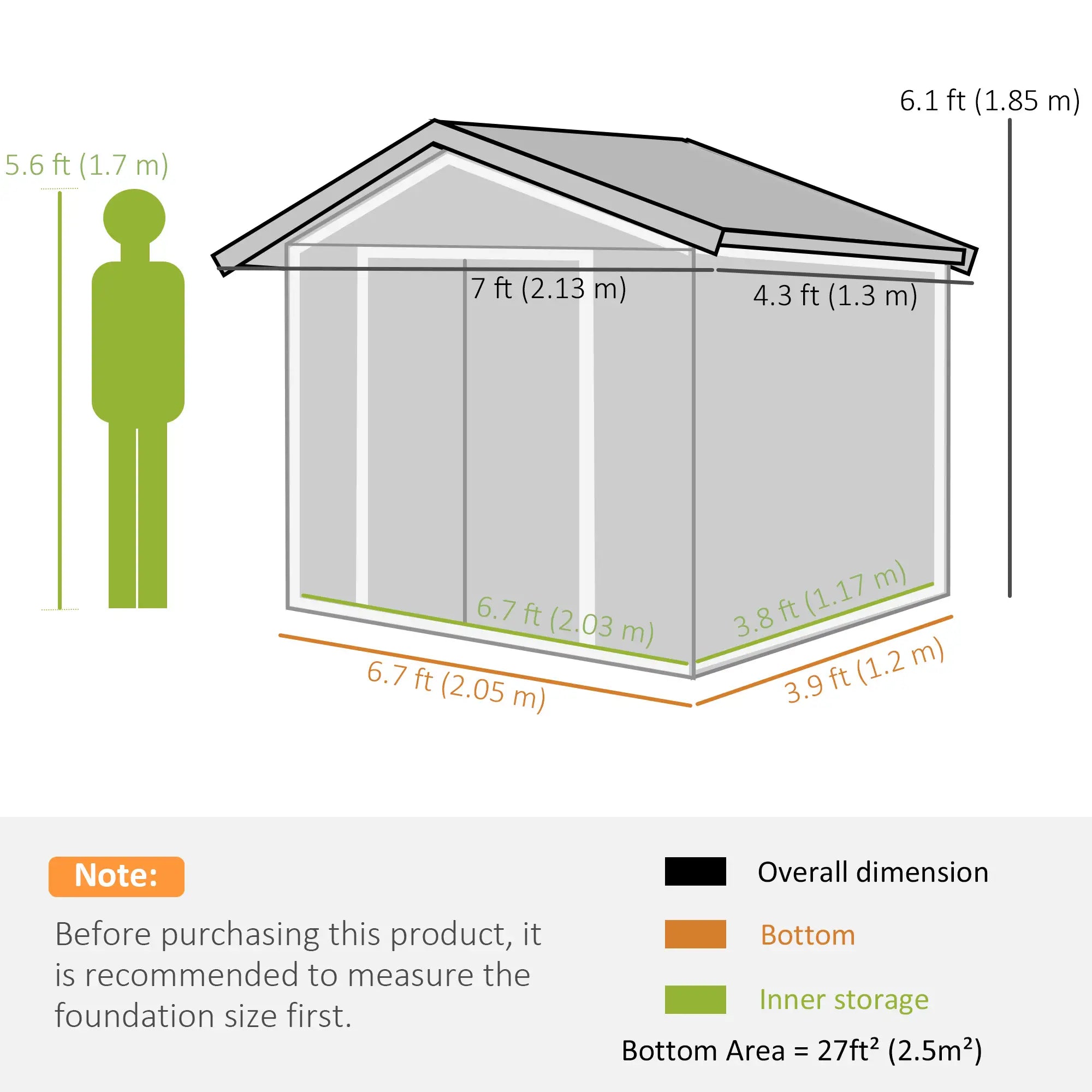 7' x 4' x 6' Garden Storage Shed, Metal Tool House, Silver Sheds at Gallery Canada
