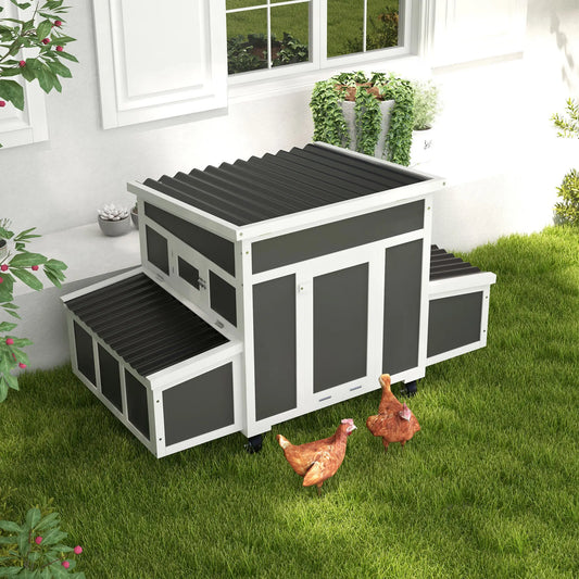 Wooden Chicken Coop With Nesting Box, 6 Chickens, Dark Grey Chicken Coops Dark Grey at Gallery Canada