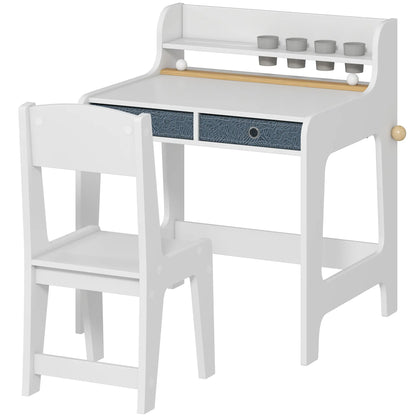 Kids Study Table and Chair Set, Art Desk with Storage Shelf, 3-8 Year Old Kids Desk Sets White at Gallery Canada