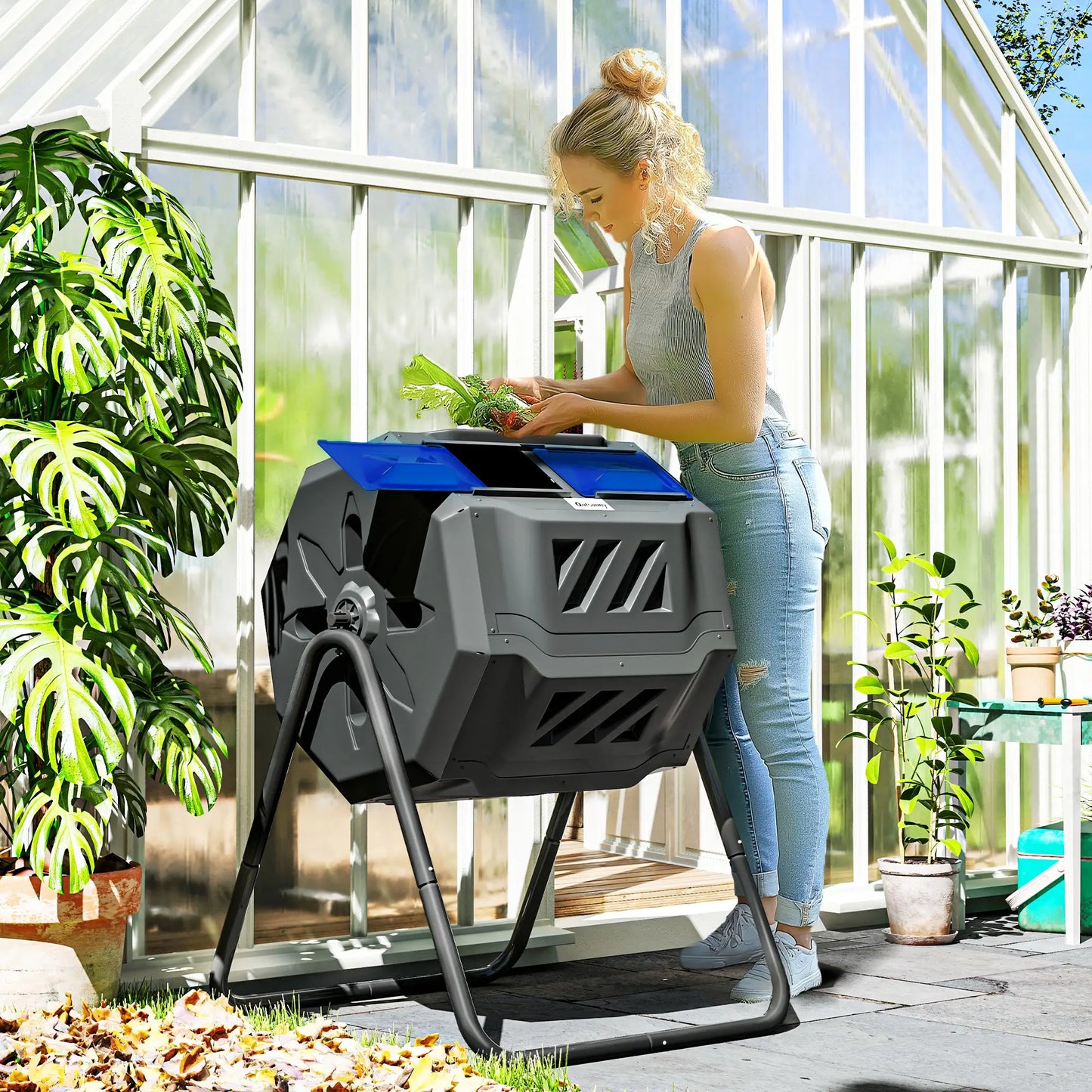 Dual Chamber Compost Bin, 43 Gallon, 360° Rotating, Blue Garden Accessories at Gallery Canada