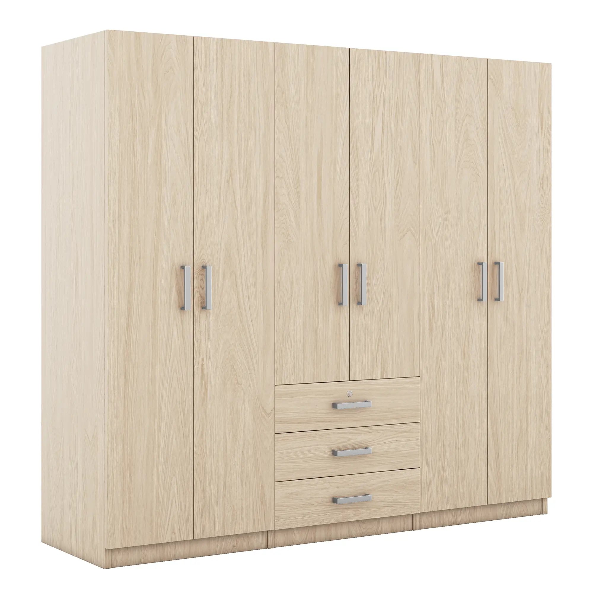 Wooden Wardrobe, 3 Drawers, MDF, Silver Handles, 71