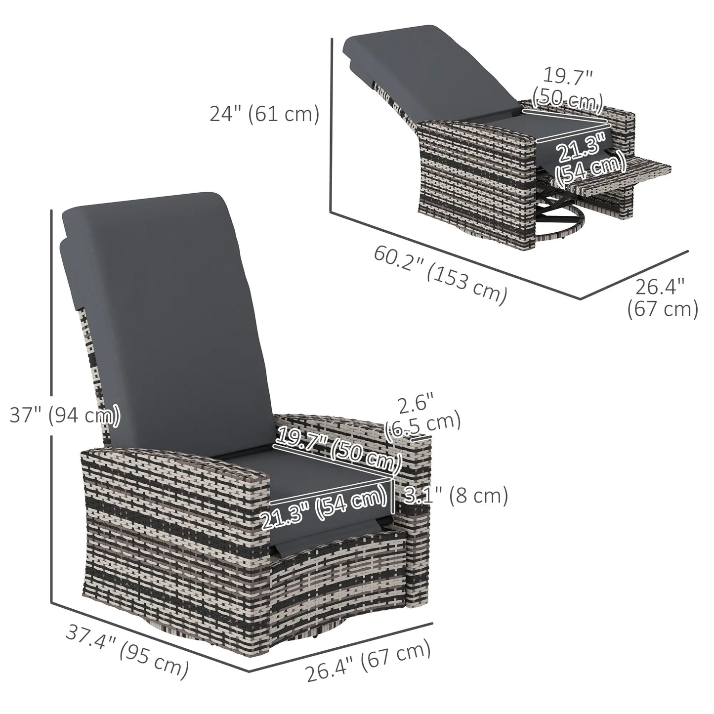 Outdoor Rattan Wicker Lounge Chair with Footrest, Soft Cushion, Grey Patio Chairs at Gallery Canada