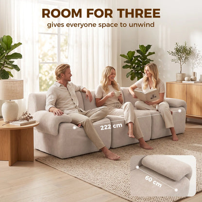 3 Seater Chenille Cloud Sofa, Wide Deep Seat, Beige, Beige 3-Seater Sofas at Gallery Canada