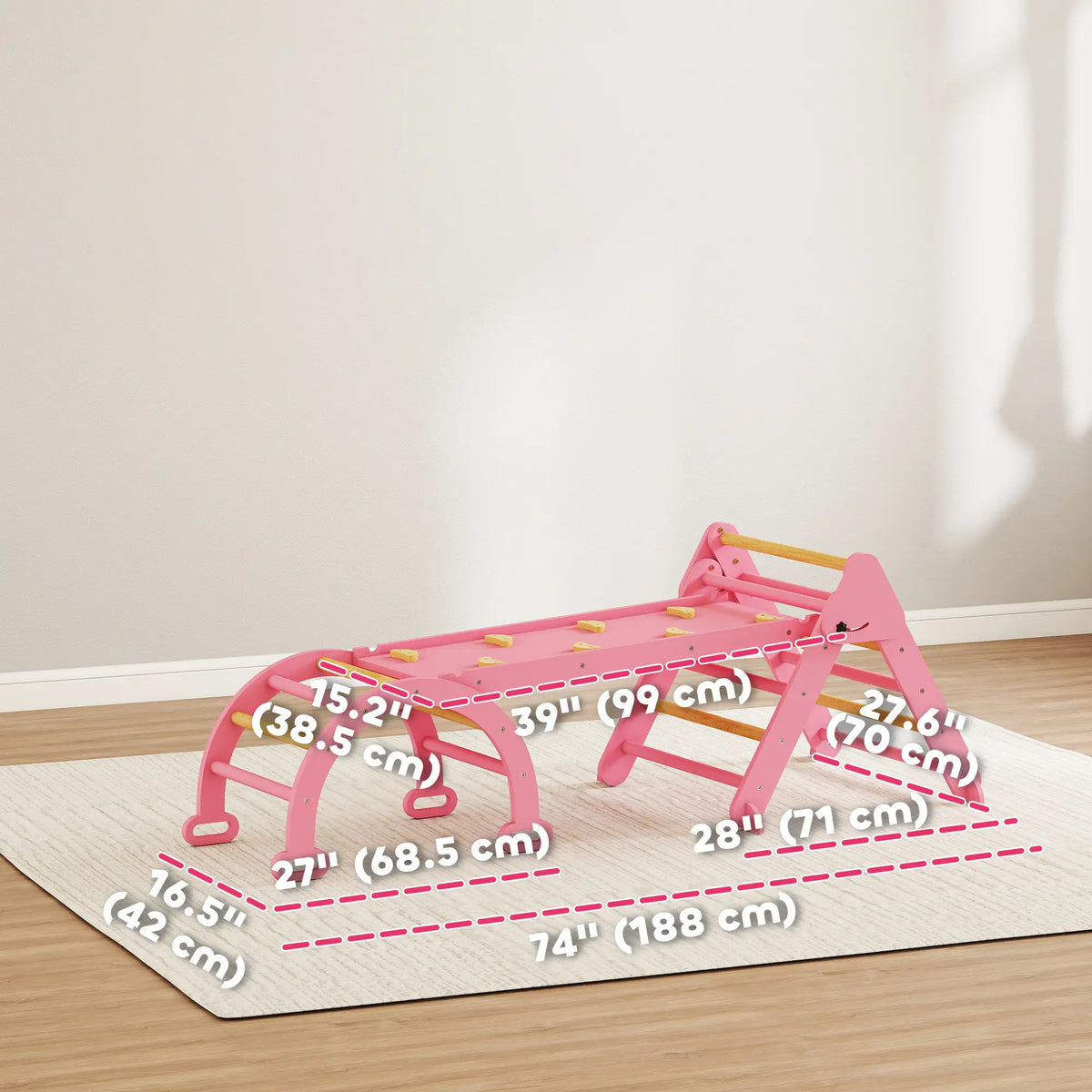 7-in-1 Pikler Triangle Set, Foldable Wooden Climbing Toys, Pink Kids Gym & Playmats at Gallery Canada