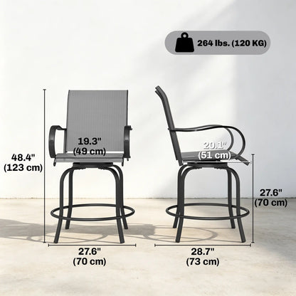 Outdoor Bar Stools Set of 2, 360° Swivel, 26.8" x 29.5" x 48.4", Grey Bistro Sets at Gallery Canada