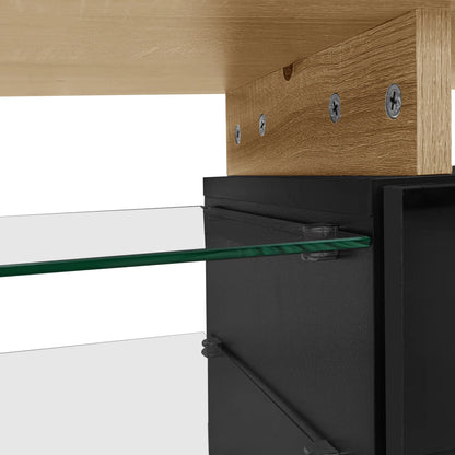 TV Cabinet With Glass Shelves, LED Lighting, 67" L x 13" W x 13" H, Natural, Black TV Stands at Gallery Canada