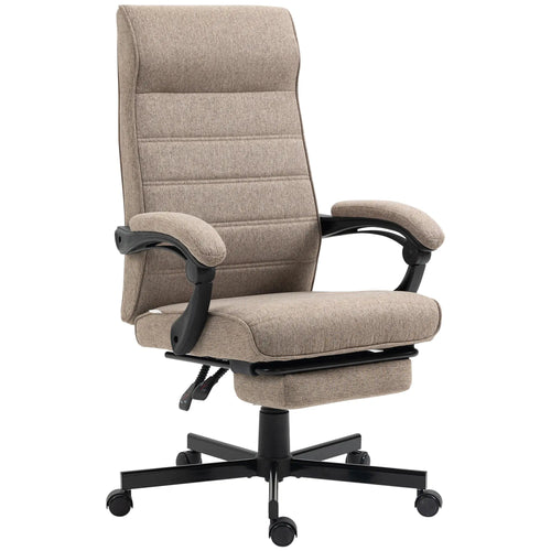 High Back Office Chair, Swivel Recliner, Adjustable Height, Footrest, Padded Armrest, Brown