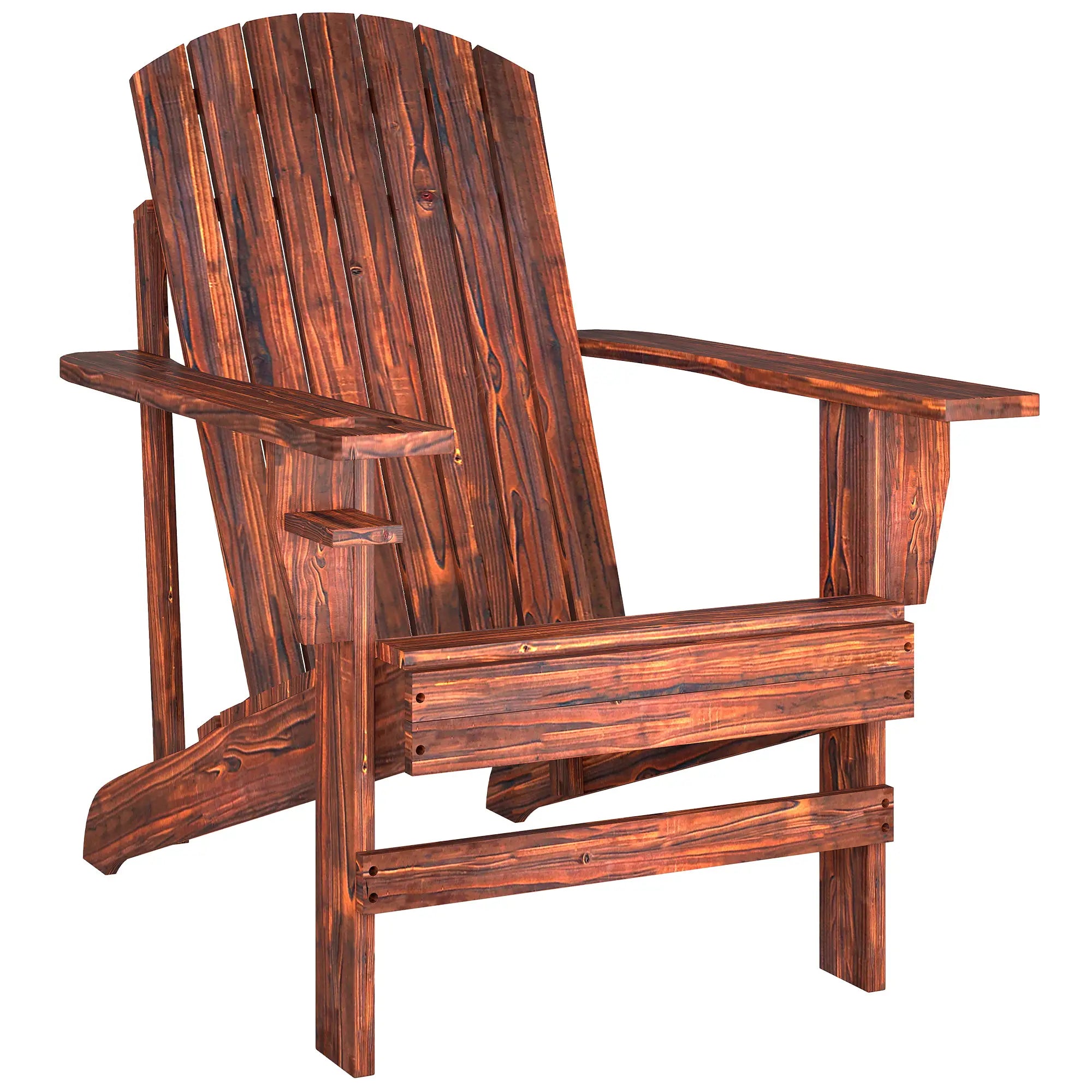 Classic Adirondack Chair, Garden Deck Chair with Cup Holder, Brown Patio Chairs Brown at Gallery Canada