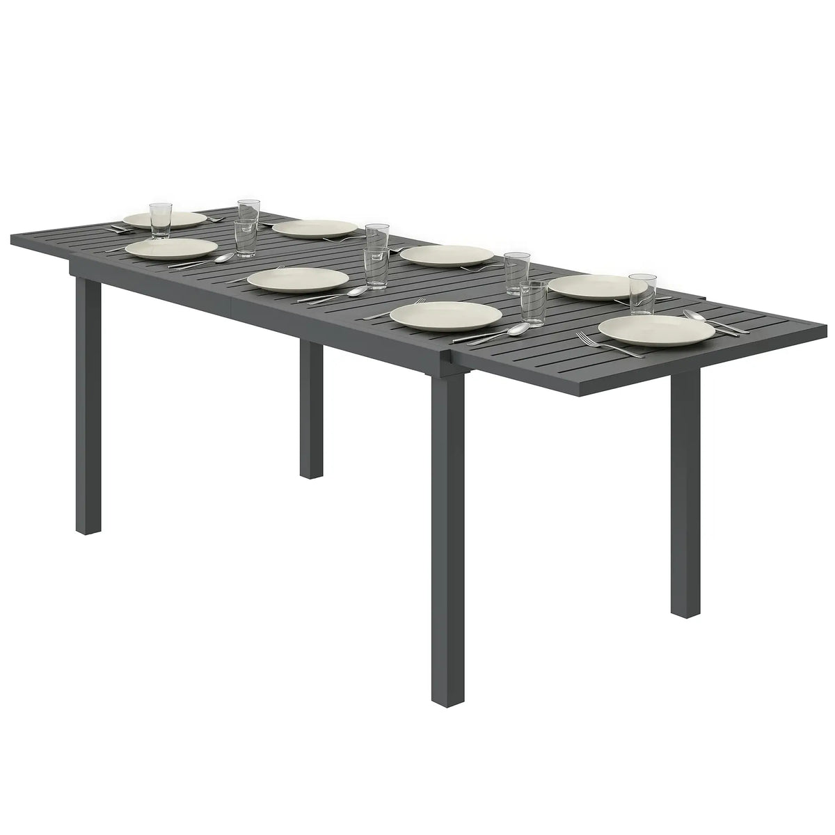 Expandable Outdoor Dining Table, 59"-89" Aluminum, Dark Grey Patio Dining Tables Dark Grey at Gallery Canada