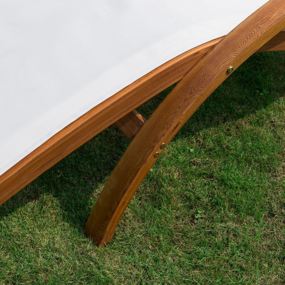 Outdoor Wood Sling Chaise Lounge, Garden Mesh Lounger, Cream Lounger Chairs at Gallery Canada