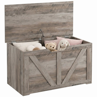 31.5" Storage Chest with Safety Hinge, Grey Wood Grain, Grey Storage Cabinets at Gallery Canada