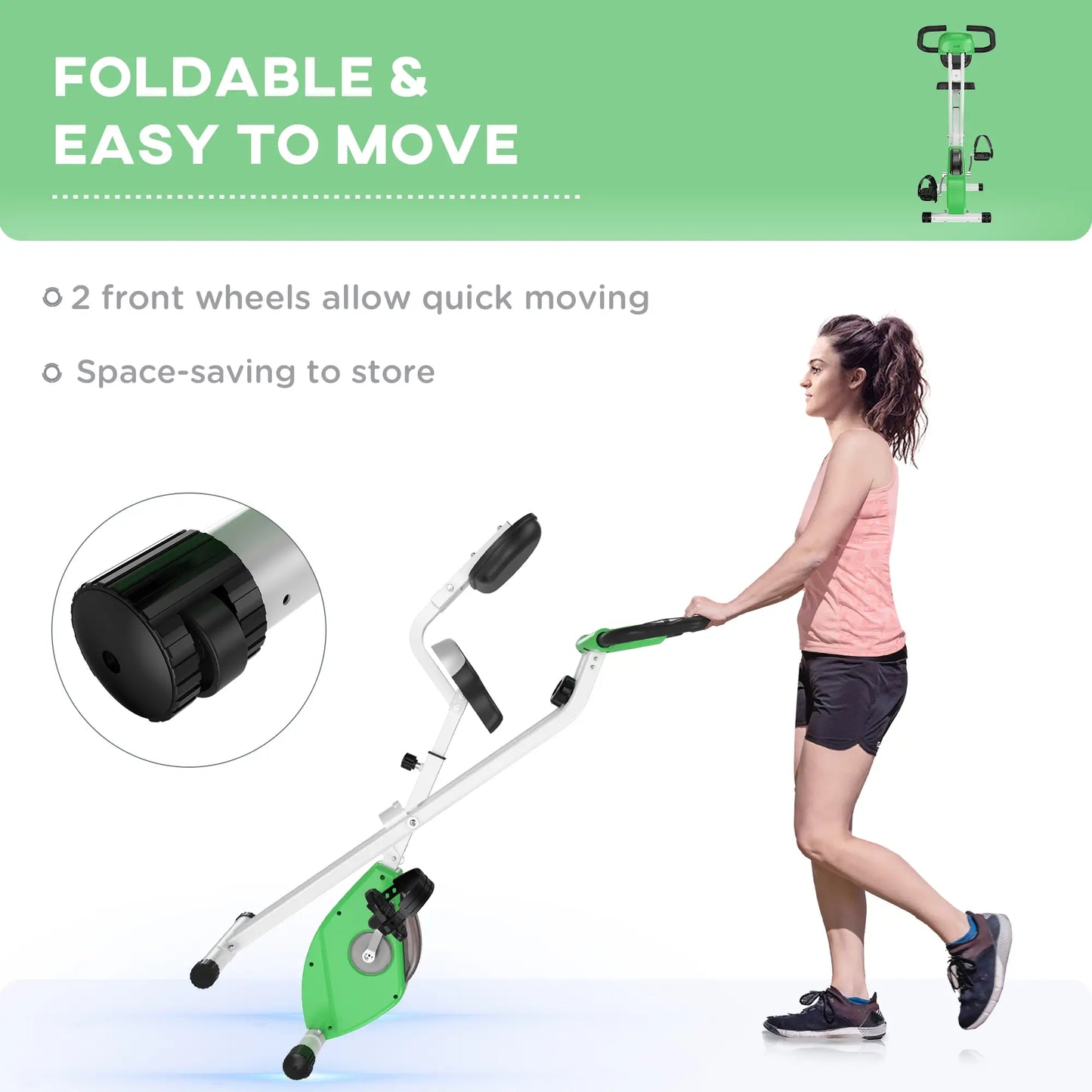 Foldable Indoor Stationary Bike, 8-Level Magnetic Resistance, Green