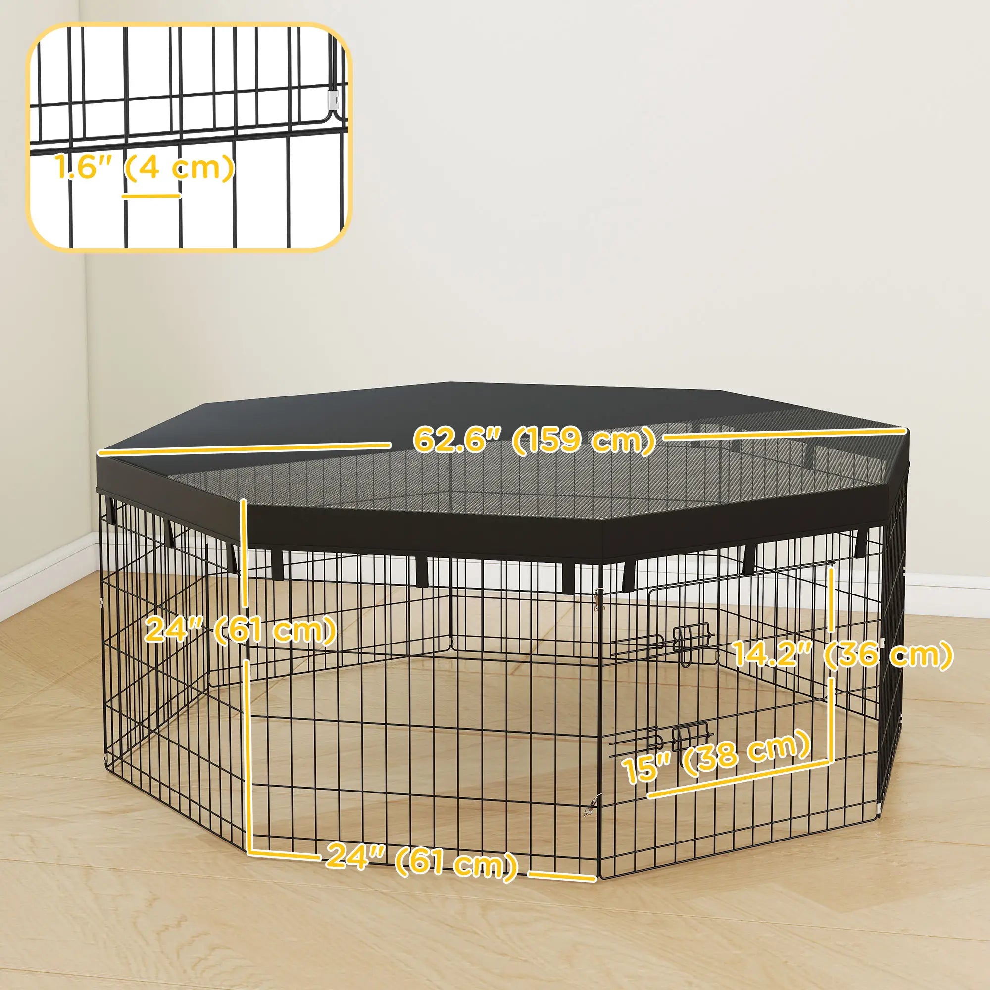 8 Panels Foldable Dog Playpen With Top Cover, 24