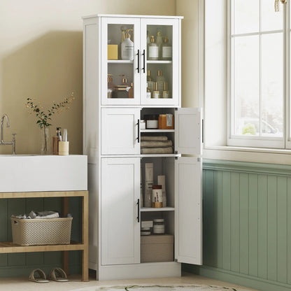 67" Tall Bathroom Storage Cabinet, Glass Doors, Adjustable Shelves, White Bathroom Cabinets at Gallery Canada