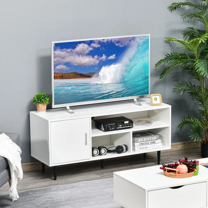 Modern TV Stand for 60 Inches, Storage Shelf, Cable Hole, White TV Stands at Gallery Canada