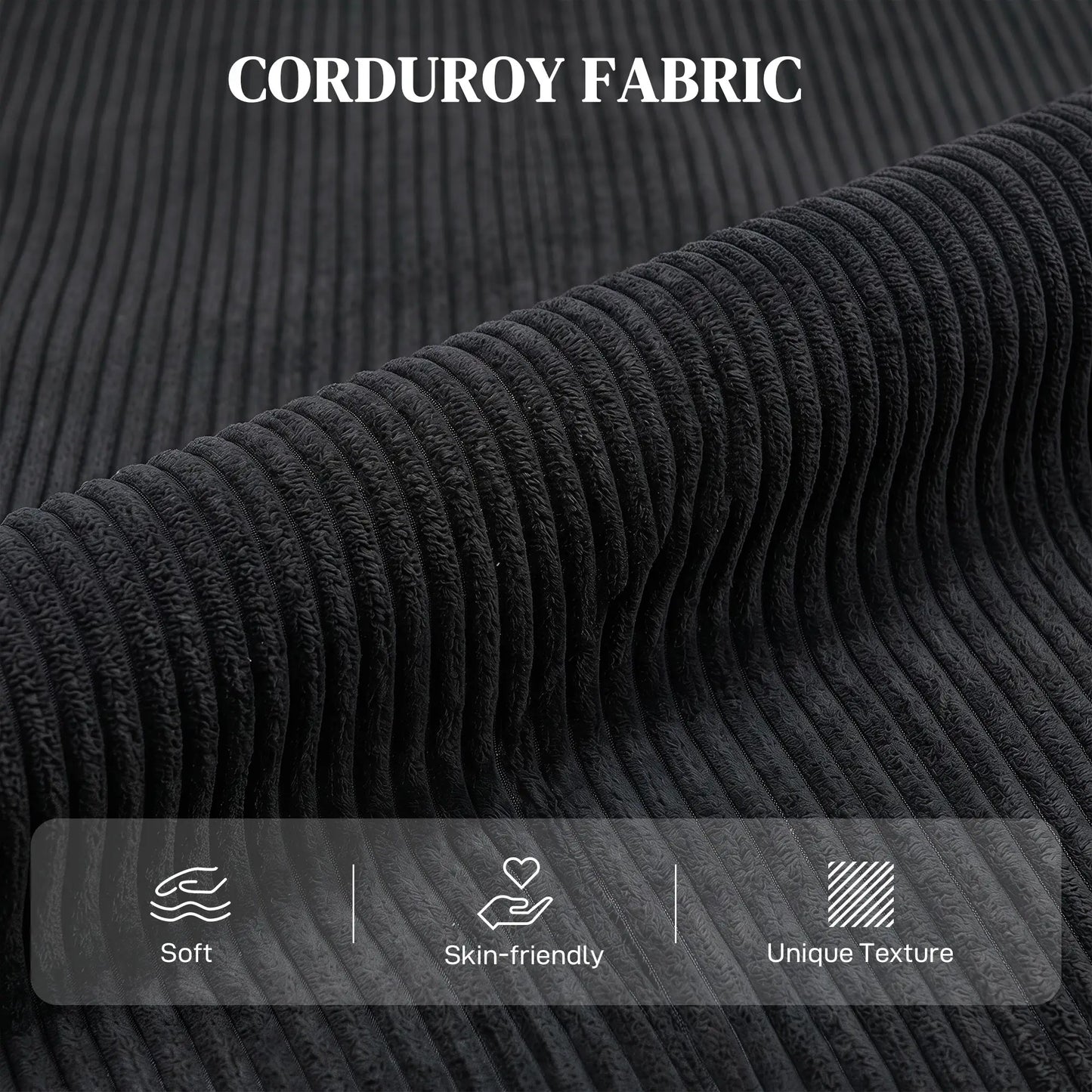 Corduroy Push Back Recliner Chair, Padded Seat, Black Single Sofas at Gallery Canada