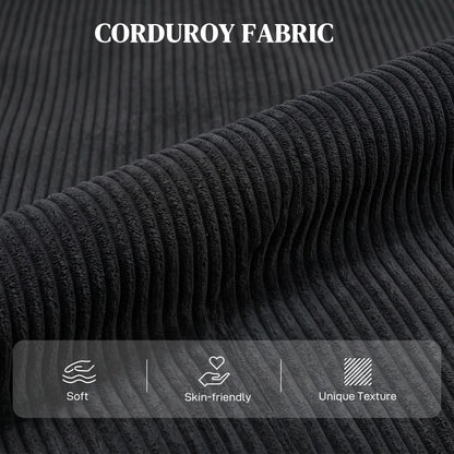Corduroy Push Back Recliner Chair, Padded Seat, Black Single Sofas at Gallery Canada