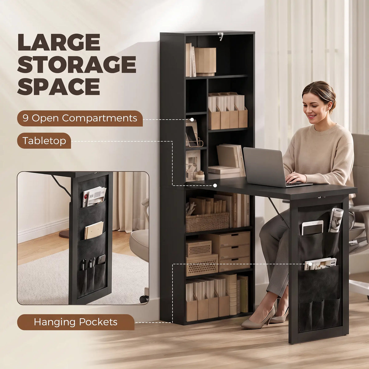 Fold-Out Computer Desk with Shelves, Bag, Wall Mount, Black Computer Desks at Gallery Canada