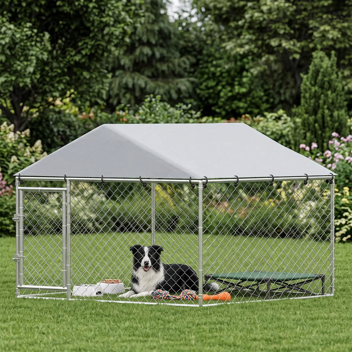 6.6' x 6.6' x 4.9' Outdoor Dog Kennel Galvanized Steel, Silver Dog Kennels at Gallery Canada