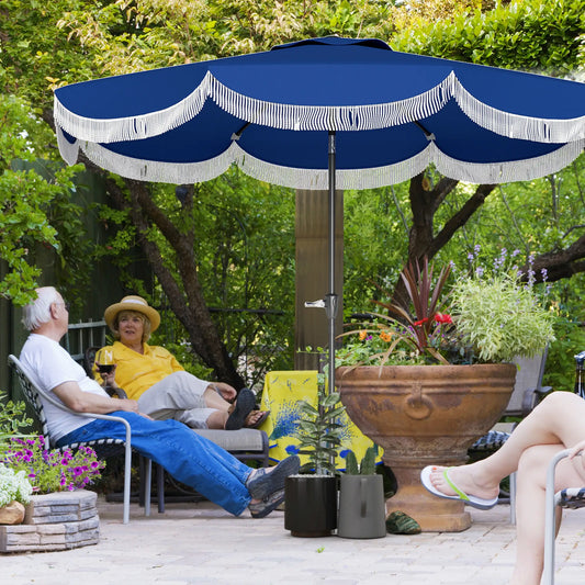 9FT Patio Umbrella, UPF 30+, Crank, 8 Ribs, Push Button Tilt, Blue Patio Umbrellas Blue at Gallery Canada