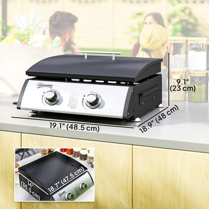 2 Burner Gas Grill, Portable Tabletop BBQ, Camping Picnic, Silver