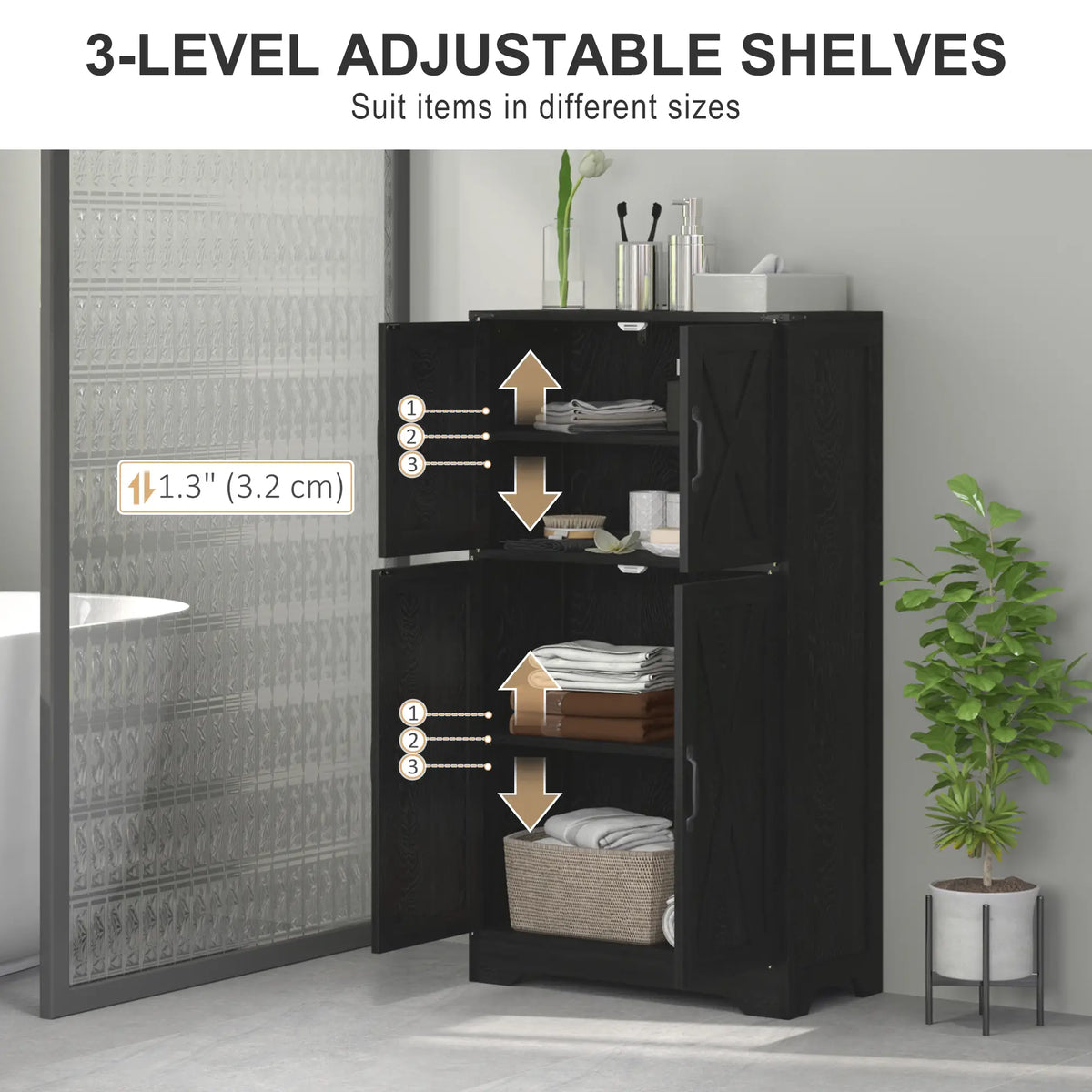 Farmhouse Kitchen Pantry, Freestanding Cabinet with Barn Doors, Adjustable Shelves, Black Kitchen Pantry Cabinets at Gallery Canada