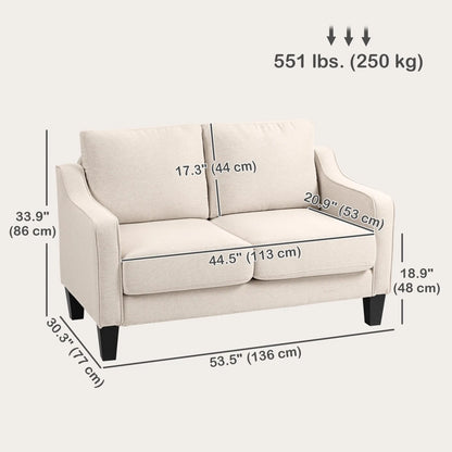 Modern Loveseat Sofa, Pocket Spring, Linen Upholstered, Beige 2-Seater Sofas at Gallery Canada